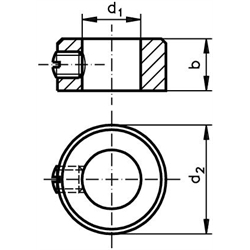 Stellringe DIN 705 A mit Schlitzschraube, Stahl brüniert, Technische Zeichnung