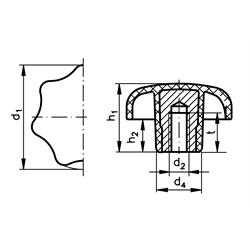 Sterngriffe GV ähnlich DIN 6336, aus Thermoplast, Technische Zeichnung