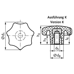 Sterngriffe ähnlich DIN 6336 Pr aus Duroplast, Technische Zeichnung