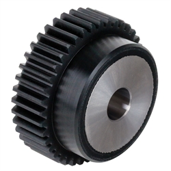 Stirnzahnrad aus Kunststoff PA12G schwarz mit Stahlkern Modul 2,5 15 Zähne Zahnbreite 25mm Außendurchmesser 42,5mm, Produktphoto