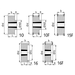 Zahnriemenräder T5-Taper für Riemenbreite 25 mm, Technische Zeichnung