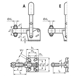 Schnellspanner - Vertikalspanner mit waagrechtem Fuß, Technische Zeichnung
