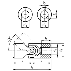 Einfach-Wellengelenke WEL ähnlich DIN 808, Stahl, Technische Zeichnung