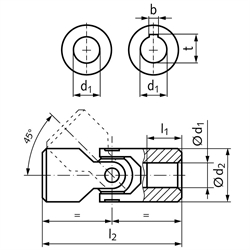 Einfach-Präzisions-Wellengelenke WE ähnlich DIN 808, Stahl, Technische Zeichnung