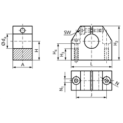 Präzisions-Wellenböcke GW-1 ISO-Reihe 1, Technische Zeichnung
