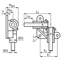 Kegelradgetriebe OW2 Ausf. 10 mit Kegelrädern aus Polyketon, Übersetzung 1:1, Technische Zeichnung