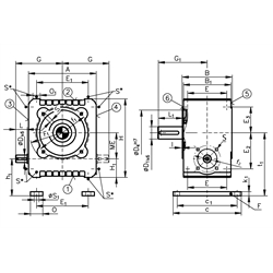 Schneckengetriebe ZM/I, Größe 63, Abtriebswelle links, Technische Zeichnung