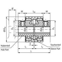 Nabenteil für Zahnkupplung BOZ+BW Baugröße 24 Bohrung 24mm mit Nut Material PA6 , Technische Zeichnung