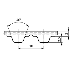 Zahnriemen Profil T 10, Breite 32 mm, Technische Zeichnung