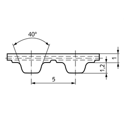 Zahnriemen Profil T 5, Breite 10 mm, Technische Zeichnung