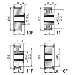Zahnriemenräder T10-Taper für Riemenbreite 25 mm , Technische Zeichnung