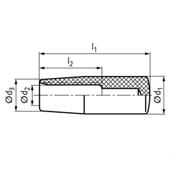 Zylinderknopf zum Aufschlagen Kunststoff Thermoplast (Polypropylen PP) Außendurchmesser 18mm Bohrung 8mm , Technische Zeichnung