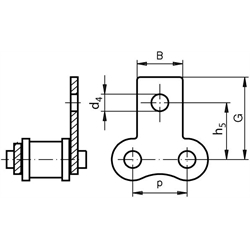 Federverschlussglieder mit Flachlaschen M1, schmale Form, einseitig, rostfrei, Technische Zeichnung
