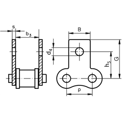 Federverschlussglieder mit Flachlaschen M1, schmale Form, zweiseitig, rostfrei, Technische Zeichnung