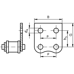 Federverschlussglieder mit Flachlaschen M2, breite Form, einseitig, Technische Zeichnung