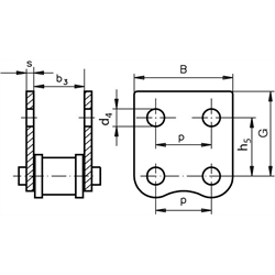 Federverschlussglieder mit Flachlaschen M2, breite Form, zweiseitig, Edelstahl, Technische Zeichnung